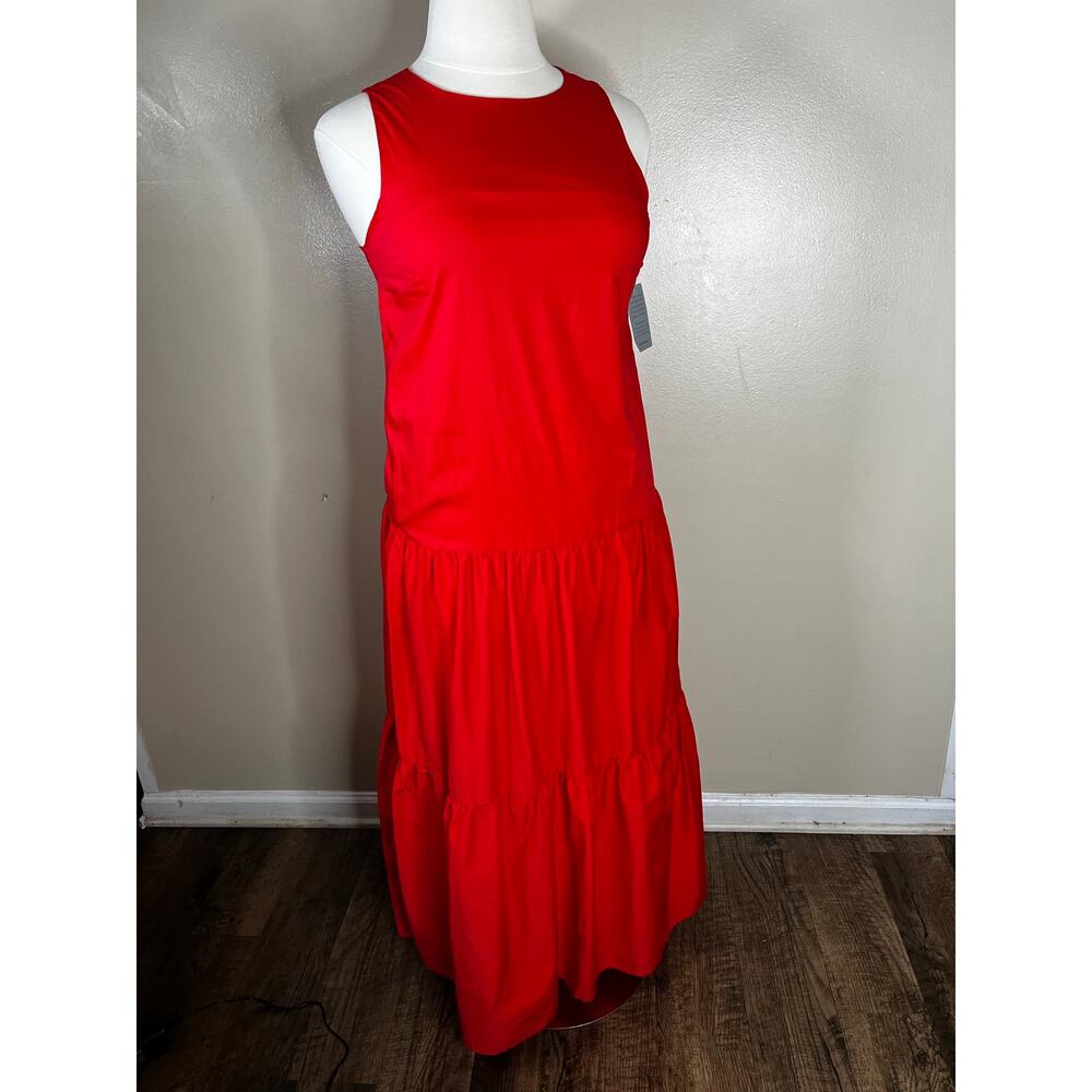 MELLODAY Bright Orange Sleeveless Tiered Prarie Maxi Dresss Size L - Picture 4 of 9